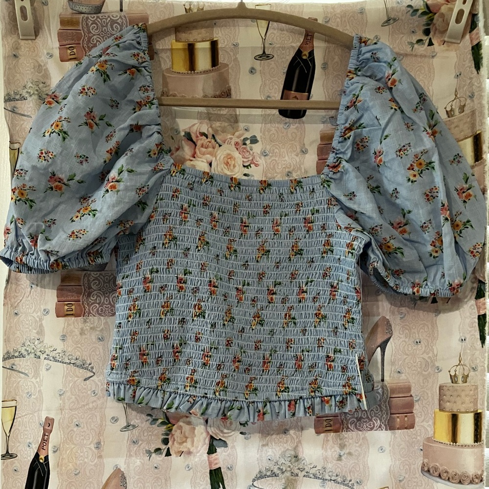 Floral Blue Smocked Top